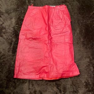 Red leather midi skirt. Size 12. Wilson’s leather.